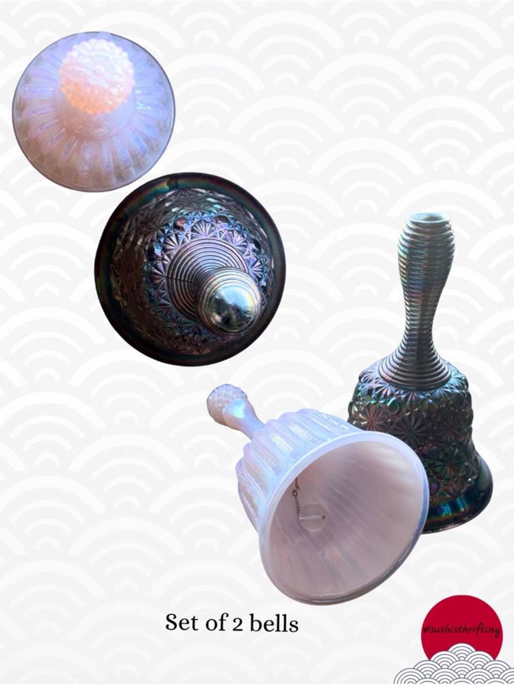 Vintage Iridescent Glass Bell Duo - Picture 2 of 4